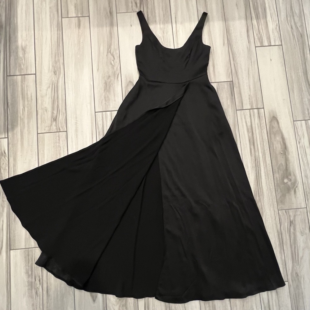 David's Bridal Maxi Gown Women 10 Black Excellent V-Neck High Slit Formal Dress - Picture 3 of 6